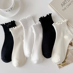 Meias curtas japonesas com borda enrolada, meias fofas para mulheres, inverno fresco, com borda de orelha de madeira, meias curtas para estudantes