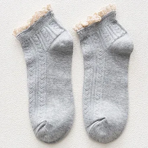 Moda señoras Color sólido algodón encaje barco calcetines lindos nuevas mujeres calcetines de doble aguja Otoño e Invierno