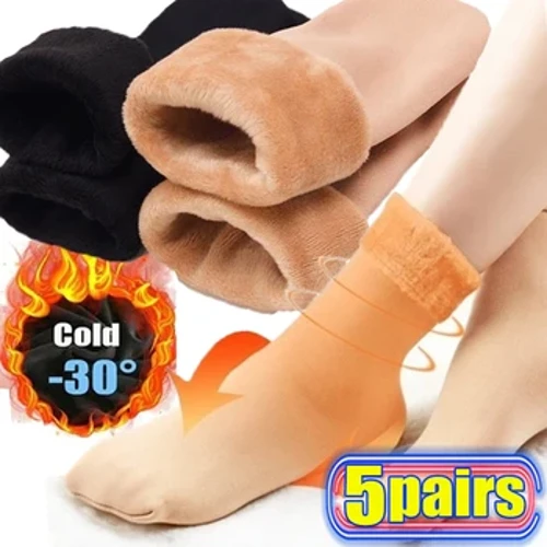 5 pare emakumezkoen neguko galtzerdi labur beroak loditu Caxmere artilezko galtzerdiak Nylon elurrezko belusezko botak Etxeko solairuan Calcetines Mujer