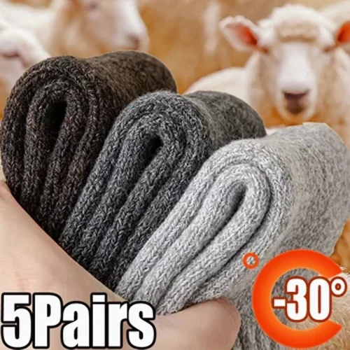 5 jübüt Gyş ýyly erkek jorap ýüň erkek erkek aýal jorap, sowuk gar terri joraplaryna garşy gaty galyň gaty joraplar Merino ýüň joraplary