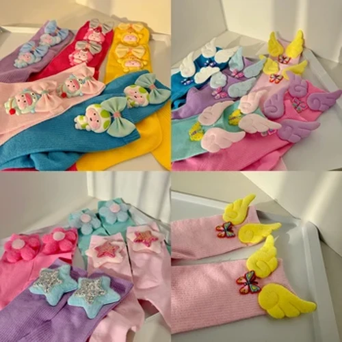 გოგონები Sweet Socks Angel Wing ნაქსოვი წინდები იაპონური Midtube Cartoon იატაკის წინდები ზრდასრულთათვის ქალები მამაკაცები საჩუქრები კორეული სტილი