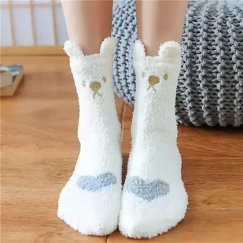 Gaeaf Doniol Anifeiliaid Sanau Niwlog Ciwt Merched Hosan Cartŵn Trwchus Cotwm Cynnes Blewog Cartref Llawr Hosiery Calcetines House Mujer