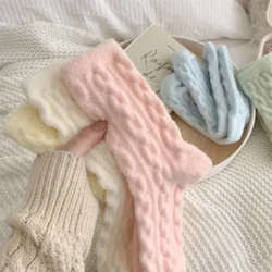 Wanter Nei Socken Japanesch Solid Faarf Twist Muster Arctic Velvet Medium Tube Socks Verdickte Warm Soft Waxy Floor Socks Meias