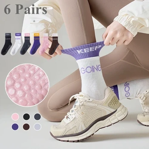 6 pares de calcetines de Yoga Pilates con agarre calcetines deportivos antideslizantes suelos de puerta de algodón de alta calidad calcetines de tubo medio