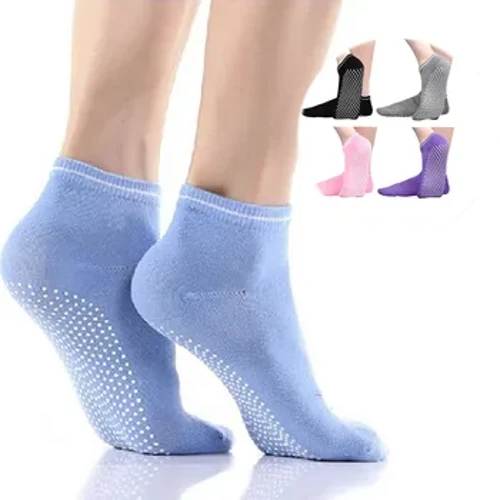 4 Pâr o Sanau Merched Ioga Pilates Trampolîn ar gyfer Sanau Cotwm Grip Gwrthlithro Silicôn Oedolion Llawr Troedfedd Tylino Sanau Ffêr