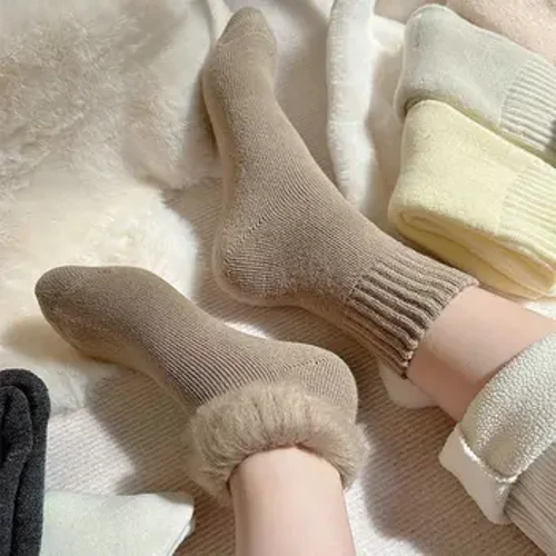 1 par de calcetines cálidos de lana gruesos de invierno para hombres y mujeres, calcetines térmicos de lana antideslizantes de Color sólido para dormir en el suelo
