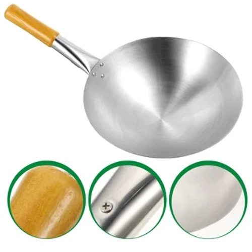 I-Chinese Wok Pan Round Ngezansi I-Wok Yansuku zonke I-Wok Yensimbi Engagqwali Saute Pan Yensimbi Engagqwali Isibambo Sokhuni Isi-Chinese Fry Pan