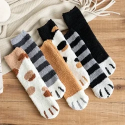 Stíl Gleoite Gheimhridh Plush Cat Lapa Cat Patrún Cartúin Mná Stocaí Cadáis Super Bog Do Mhná Fan sa teach Urlár Codlata Sox