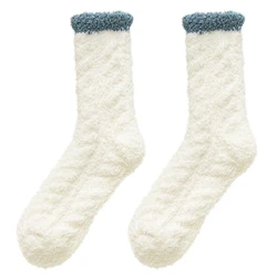Calzini da donna in velluto corallo, un paio, imbottiti e spessi per il pavimento della casa, calzini caldi per il sonno, calzini in lana