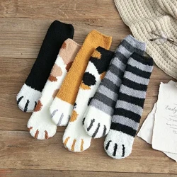 Calzini in velluto corallo autunno inverno Calzini con artiglio di gatto carino per donne Bambini Ragazze Calzini da notte ispessiti con tubo centrale Calzini da pavimento per la casa