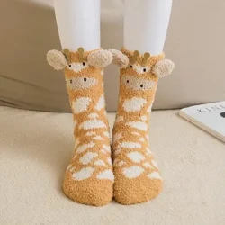 Chaussettes d'hiver épaisses en molleton de coton pur pour femmes, Design de dessin animé mignon, chaussettes chaudes à usage domestique, serviette de sol pour dormir
