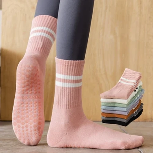 Tất Tập Yoga Chống Trơn Trượt Silicon Tập Thể Hình Tất Cotton Giữa Ống Vớ Tập Yoga Pilates Sàn Tập Gym Tất Thể Thao Trong Nhà Thể Thao