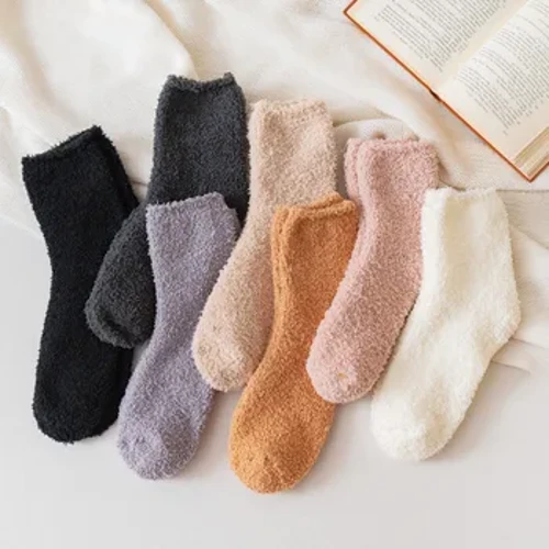 Phụ Nữ Giữ Ấm Mùa Đông Lông Tơ Tất Dễ Thương Mềm Mại Co Giãn Nhung San Hô Tất Trong Nhà Lau Sàn Thoáng Khí Nguyên Chất Màu Sắc Vớ Tiếp Liệu