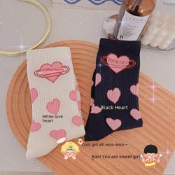 Moda ýakymly aýallaryň ak Jk joraplary Gara gyzyl ýürek nagyşlary