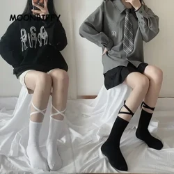 Tất Ins Triều Nữ Jk Hàn Quốc Phiên Bản Nhật Bản Đeo Chéo Màu Đen Thắt Nơ Quần Legging Giữa Ống Tất Bắp Chân Mùa Hè Mỏng Kawaii vớ