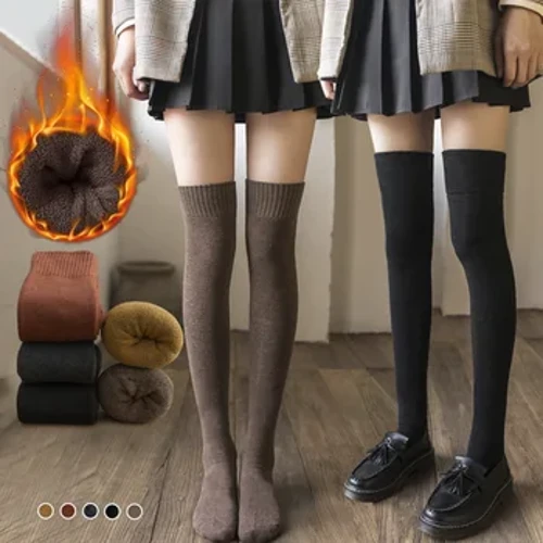 Șosete lungi din catifea de iarnă Ciorapi îngroșați pentru femei peste genunchi Ciorapi înalți pe coapsă Șosete calde peste viței Șosete Cosplay Lolita Jk