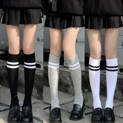 Calcetines largos a rayas de algodón para mujer, medias japonesas JK por encima de la rodilla hasta el muslo, medias largas por encima de la rodilla para deporte y Yoga, novedad de 2024