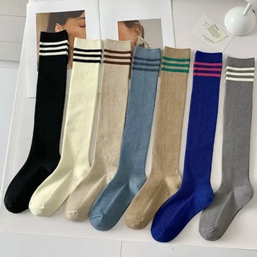 Chaussettes longues rayées Style collégial pour femmes, bas en coton tricoté pour femmes, bas d'automne et d'hiver pour écolières JK