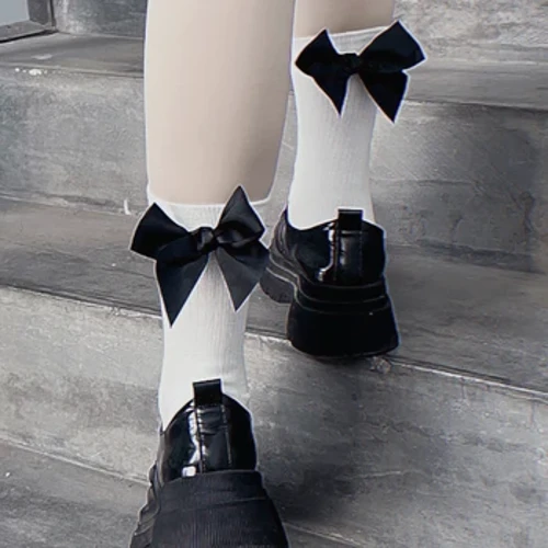 1/3 Đôi Nơ Màu Đen Tất Nữ Cô Gái Jk Gothic Nơ Vớ Nữ Bông Tai Kẹp Ống Dài Tất Ngọt Ngào Xuân Hè SOX Đàn Hồi Thông Minh