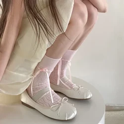 JK Kawaii Девојки чорапи Балетски стил Лента завој со завој Слатки слатки долги чорапи жени Јапонски девојки Лолита Црни бели чорапи
