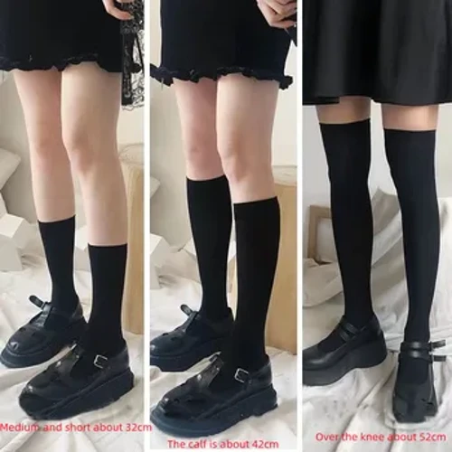 JK Người Phụ Nữ Tất Dễ Thương Màu Đen Trắng Nhung lolita Dài Tất Màu Trơn Đầu Gối Cao Tất Thời Trang Kawaii Cosplay Gợi Cảm nylon Cổ