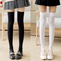 Màu Trơn Stocking Đen Gợi Cảm Trắng Cổ Phiếu Dài Over-the-bắp Chân Tất Gothic JK Cosplay Tất Nữ Hàng Dệt Kim đùi Vớ