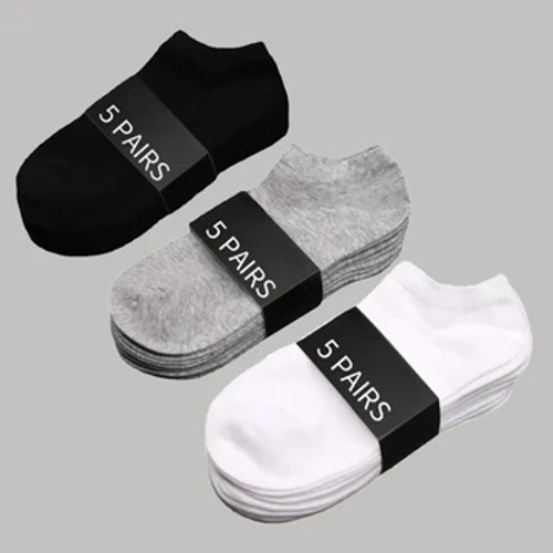 5 Péire Stocaí Unisex Gearr Íseal Breathable Gnó Bád Sock Dath Soladach Rúitín Compordach Corr Bán Dubh Fir Samhraidh Gnó
