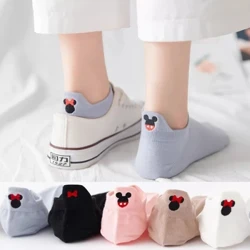 4 pares de calcetines de dibujos animados de Disney calcetines de botes bajos dibujos animados bordados de los ratones de tobillo para mujeres calcetines algodón bajo kawii tamaño 36-40
