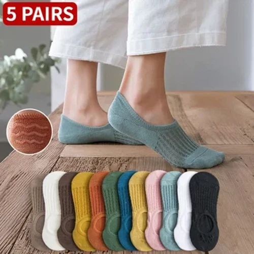 Mujeres 5pir Invisible Boat Mesh Calcetines Mujer Silicona Silicona Non-Slip Chaussette Tobillo de corte bajo Muestra de calcetín delgado transpirable