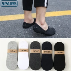 Sokker Herre Short No Show Low Cut Ankel Bomuld Tynd Sort Hvid Multipak Skridsikker silikone Sommer Åndbar Usynlig 5 par/Lot