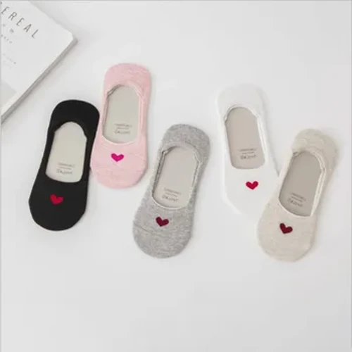 5 pár Új termék Női zokni Love heart Zokni Szilikagél csúszásmentes csónakzokni Alacsony segítség Shallow Mouth