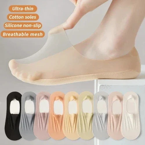 5 par/lot strumpor dam sommar Ultra-tunna osynliga lågskurna silikon Anti-halk Mesh No Show Ice Silk Solid Boat Socks