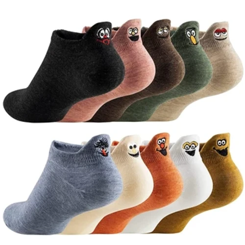 10 Pâr o Sanau Ciwt Merched Cotton Kawaii Brodio Sanau Toriad Isel Doniol i Ferched Merched Sanau Ffêr Anrhegion Ysgol Merched Harajuku