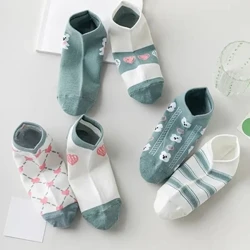 5 pares de calcetines cortos de verano para mujer con dibujos animados de tubo bajo azul dibujo en blanco calcetines tobilleros cómodos de moda 2023 nuevos calcetines Kawaii