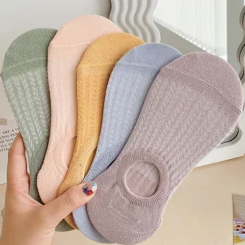 5 Pairen/Lot Onsichtbar Frae Bootsocken Summer Silikon Rutsch Knöchel Low Cut Weiblech Dënn Show Atem Kuerz Socken No Show