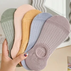5 par/lote de calcetines invisibles de barco para mujer, calcetines cortos transpirables de corte bajo hasta el tobillo antideslizantes de silicona para verano, calcetines cortos transpirables finos para mujer, No se muestran