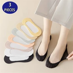 3 Pâr / 6 Pcs Sanau Merched Anweledig Cwch Iâ Silk Sanau gwrthlithro Sliperi Merched Ultra-denau Sy'n Anadlu'n Isel Torri Hosan Ffêr Haf