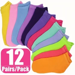 12 par damesokker Candy Color Ankelsok Bløde og lette Low Cut Ensfarvede Bådsokker