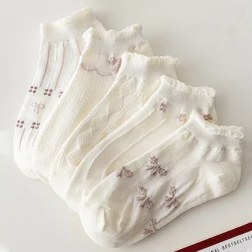 5 pair/Lot Nā Socks Pua Kuʻekuʻe wāwae no nā Wahine ʻAʻole Hōʻikeʻike Pōkole Haʻahaʻa ʻoki ʻoki ʻoki ʻoki ʻoki ʻokiʻoki ʻia ʻO ka pūnāwai keʻokeʻo Autumn ʻoluʻolu nā Socks Waʻa
