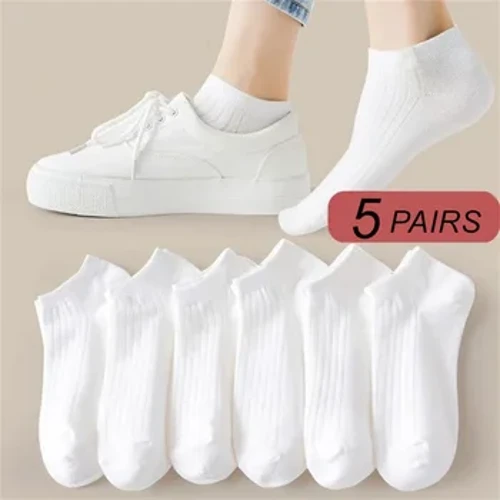 5 Paar/Packung Söckchen Damen 100% Baumwolle Unsichtbare, schweißabsorbierende, niedrige Bootssocken für Mädchen, EU 36–42