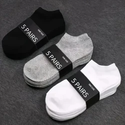 5 o 10 pares ng Lalaking Babae na Medyas Itim Puti Gray Kumportableng Breathable Ankle Socks Spring Summer 2024 Maikling Medyas Low Cut Manipis