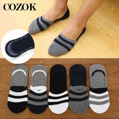 5 Đôi Xuân Hè Nam Cotton Thuyền Tất Ngắn Sọc Mắt Cá Chân Nam Mút Thấp Cắt Lót Giày Vô Hình Dép chống Trơn Trượt Meias