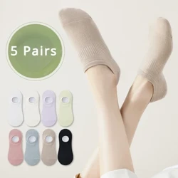 Bộ 5 Đôi Tất Cotton Không Thể Hiện Tất Nữ Dép Chống Trơn Trượt Vô Hình Tất Mùa Hè Mỏng Ngắn Thấp Cắt Tất thể Thao Dễ Thương