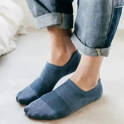 Kaos Kaki Perahu Katun Murni Pria Silikon Anti-Slip Low Cut Kaos Kaki Tak Terlihat untuk Musim Semi Musim Panas Warna Solid Ankle Tipis