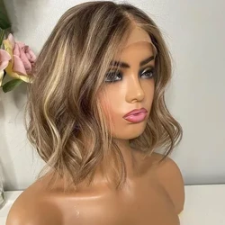 Deep Soft Bob 16 tum Soft Highlight Blond 13x4 Spets Front Peruk Europeisk Judisk Människohår Peruk Glueless Förplockad För Kvinnor