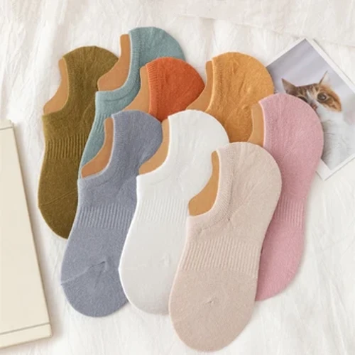 5 Cặp/lô Nữ Cotton Mùa Hè Mới Đồng Màu Vô Hình Thấp Cắt Tất Nữ Multipack Đồng Bằng Không Thể Hiện Tất chống Trơn Trượt