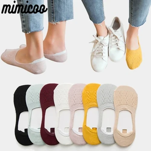 Bộ 5 Đôi Tất Nữ Cotton Thấp Cắt Tất Chắc Chắn Bông Tuyết Mềm Mại Mùa Hè Silicon Chống Trơn Trượt Miệng Sâu Chống Mất gót Dép Tất