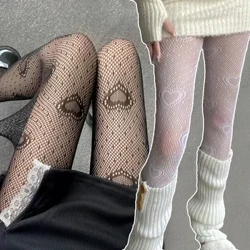 Ciorapi de plasă cu flori de inimă pentru fată japoneză Colanți Lolita Ciorapi de plasă albi Femei pentru femei Ciorapi cu jambiere de vară
