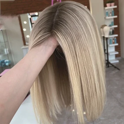 Īss Bob Highlight Ombre Ombre Ash Blonde Straight European Virgin Human Hair Ebreju parūka 13x4 Mežģīnes priekšā Košera Sheitel Parūkas Sievietēm
