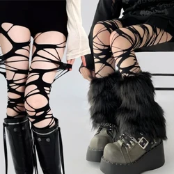 Mode Punk Torn Strap Huller Strømpebukser Nue Sexy Lolita Gothic Spider Web Strømper Dame Y2k Sort Mesh Bløde Tights Høje strømpebukser
